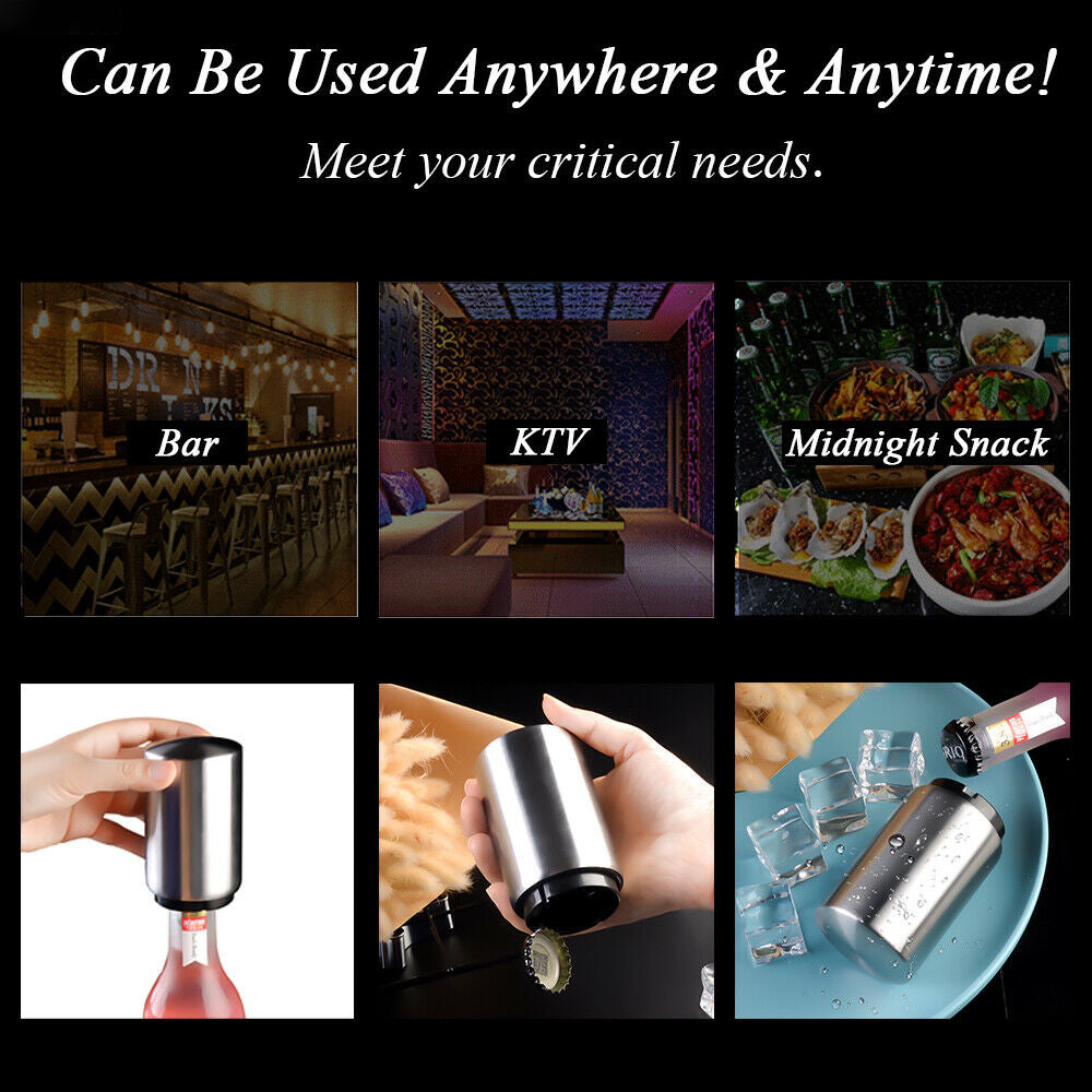 Magnetic Push-Down Bottle Opener – Stainless Steel, Reusable Cap Friendly