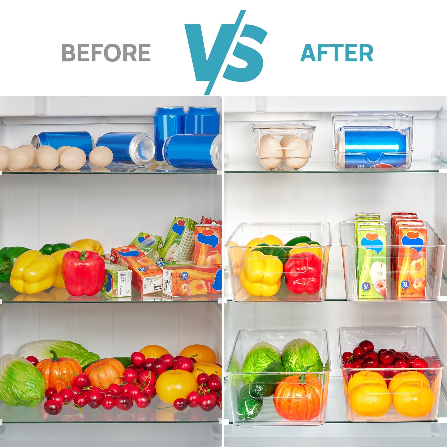 10PCS Fridge & Pantry Organizer Set – Clear Bins with Handles, Egg & Can Holders