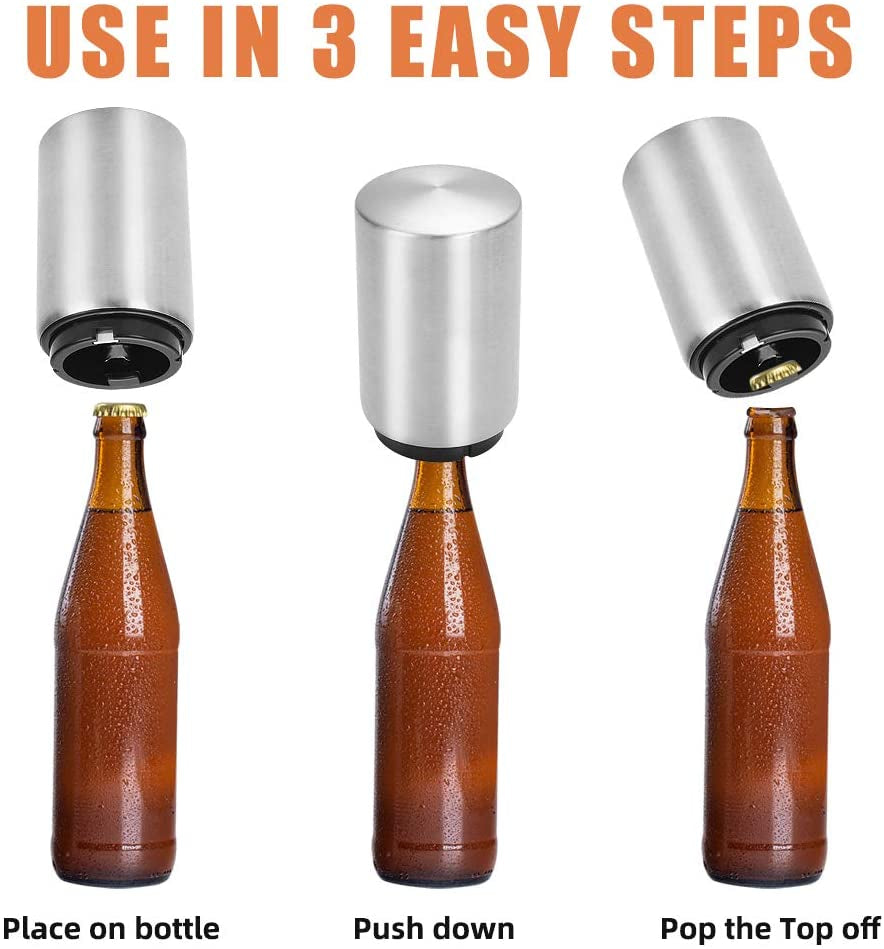 Magnetic Push-Down Bottle Opener – Stainless Steel, Reusable Cap Friendly