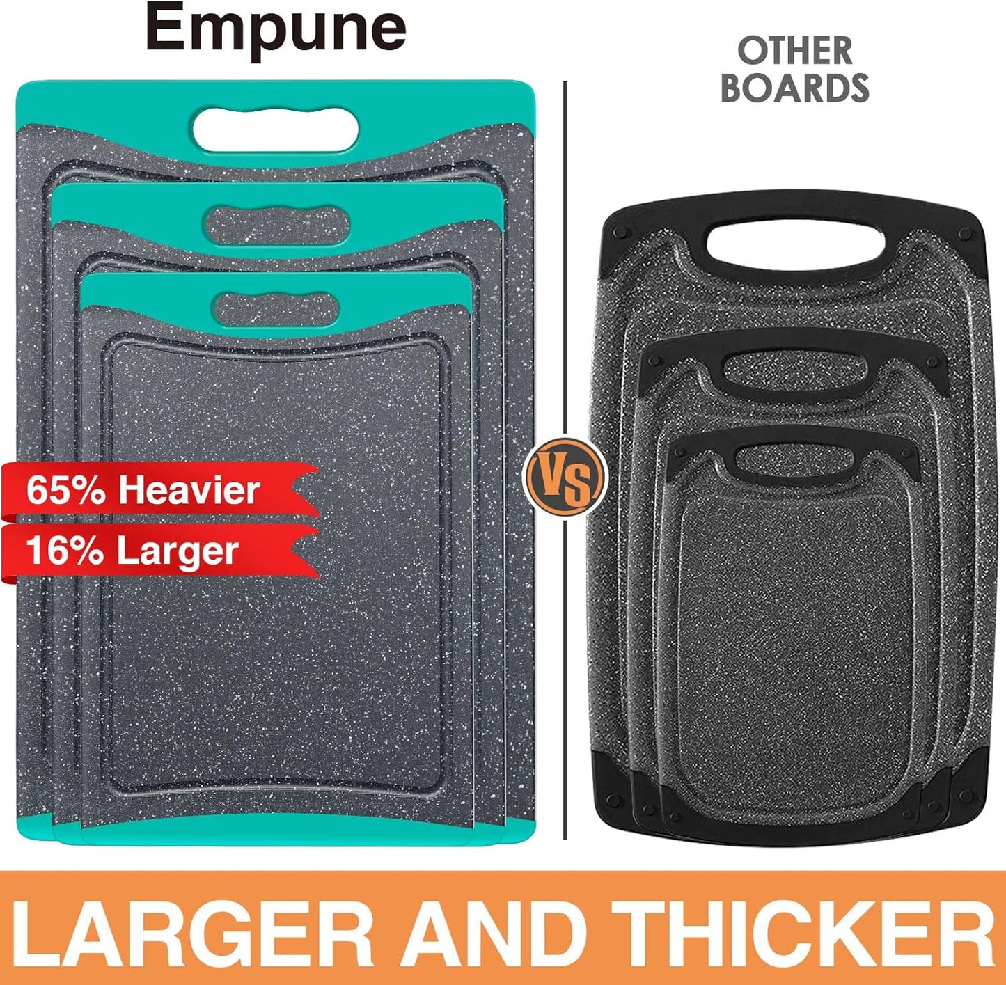 3PCS Extra Large Cutting Board Set – Non-Slip Plastic with Juice Grooves & Handles