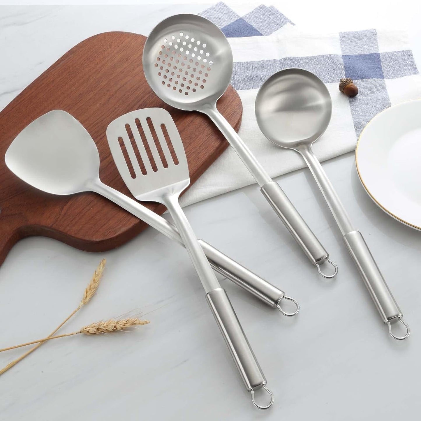 4PCS Stainless Steel Cooking Utensil Set – Wok Tools with Heat-Resistant Handles