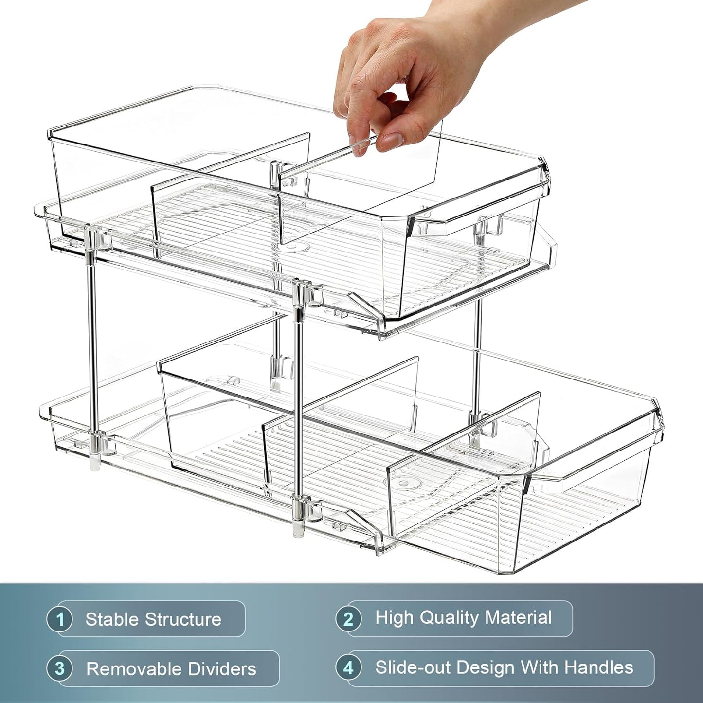 2-Tier Clear Slide-Out Organizer Set – Multiuse Storage for Kitchen, Pantry & Bathroom