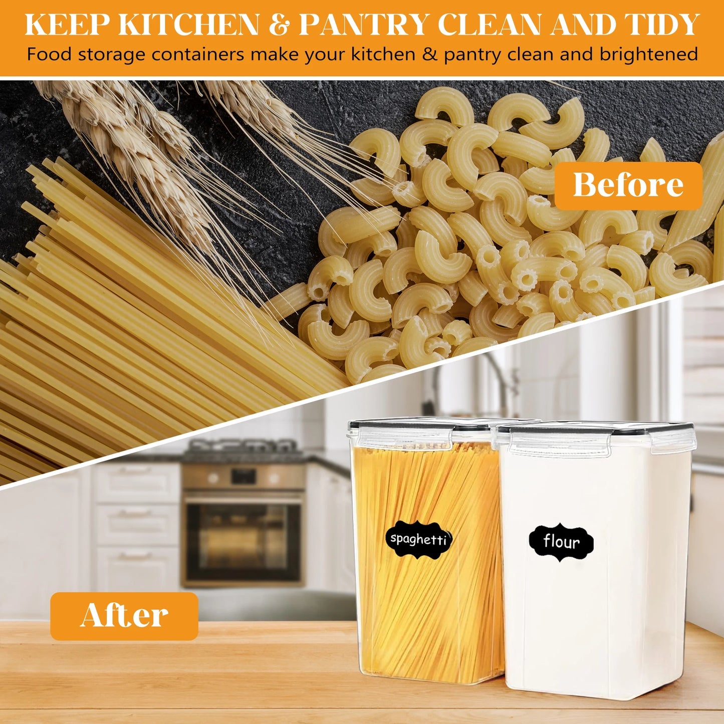 4PCS Airtight Food Storage Set – 6.5L Stackable Containers with Lids, Spoons & Labels