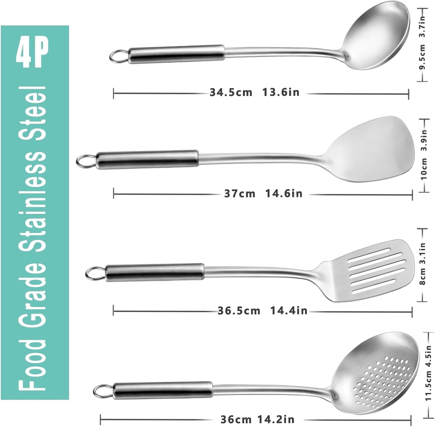 4PCS Stainless Steel Cooking Utensil Set – Wok Tools with Heat-Resistant Handles