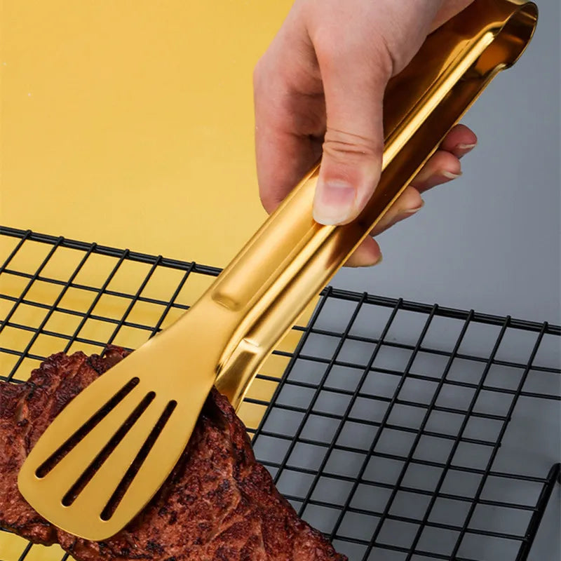 Gold Stainless Steel Food Tongs – Elegant Grill & Kitchen Clamp | Durable, Easy-Use, Multipurpose