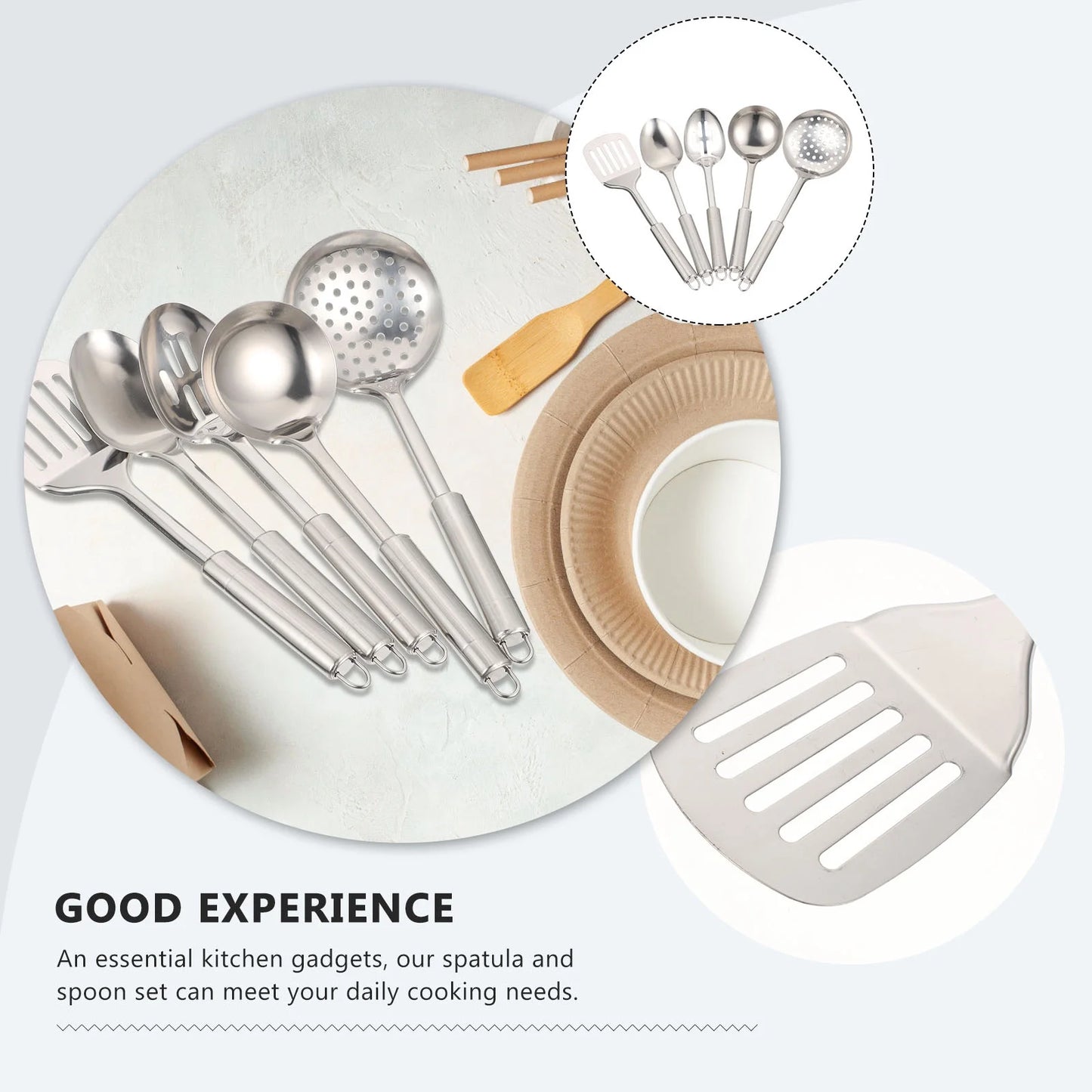 5PCS Stainless Steel Utensil Set – Heat-Resistant & Hanging Kitchen Tools