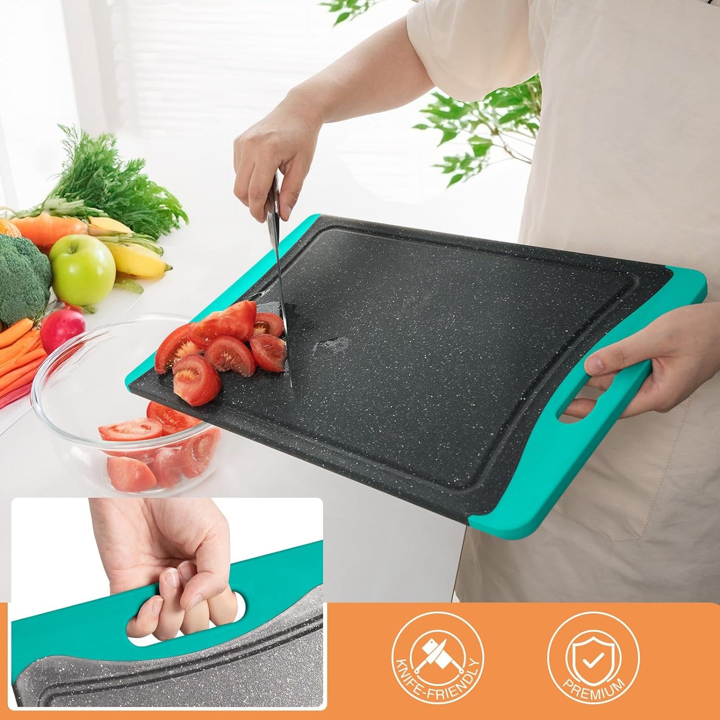 3PCS Extra Large Cutting Board Set – Non-Slip Plastic with Juice Grooves & Handles