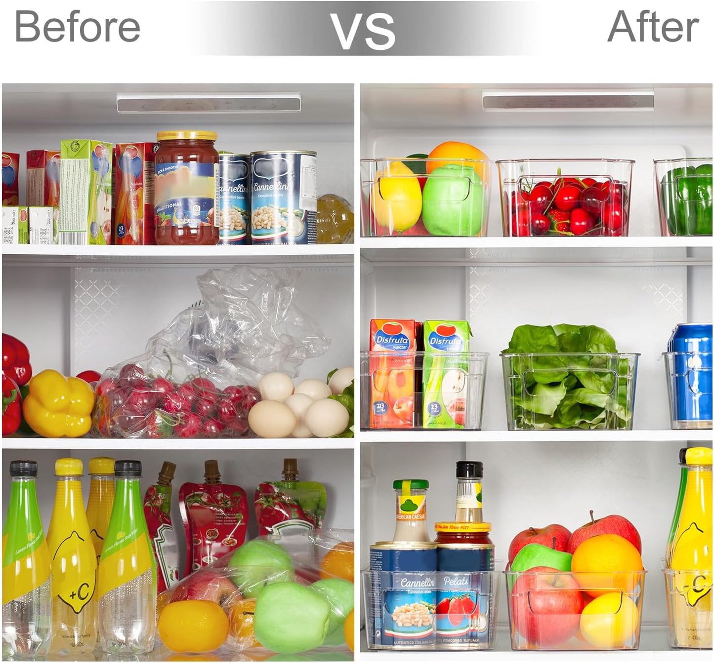 8PCS Clear Fridge Organizer Bins – BPA-Free Storage with Handles