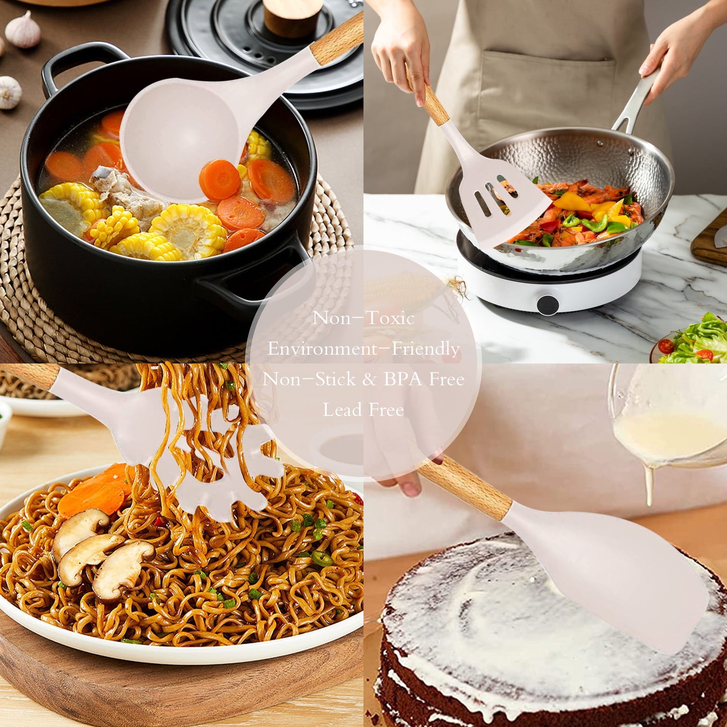 33-Piece Silicone & Wood Utensil Set – Non-Stick, Heat-Resistant & Complete
