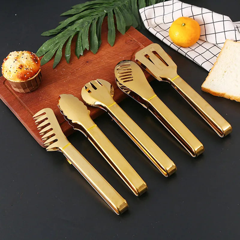Gold Stainless Steel Food Tongs – Elegant Grill & Kitchen Clamp | Durable, Easy-Use, Multipurpose