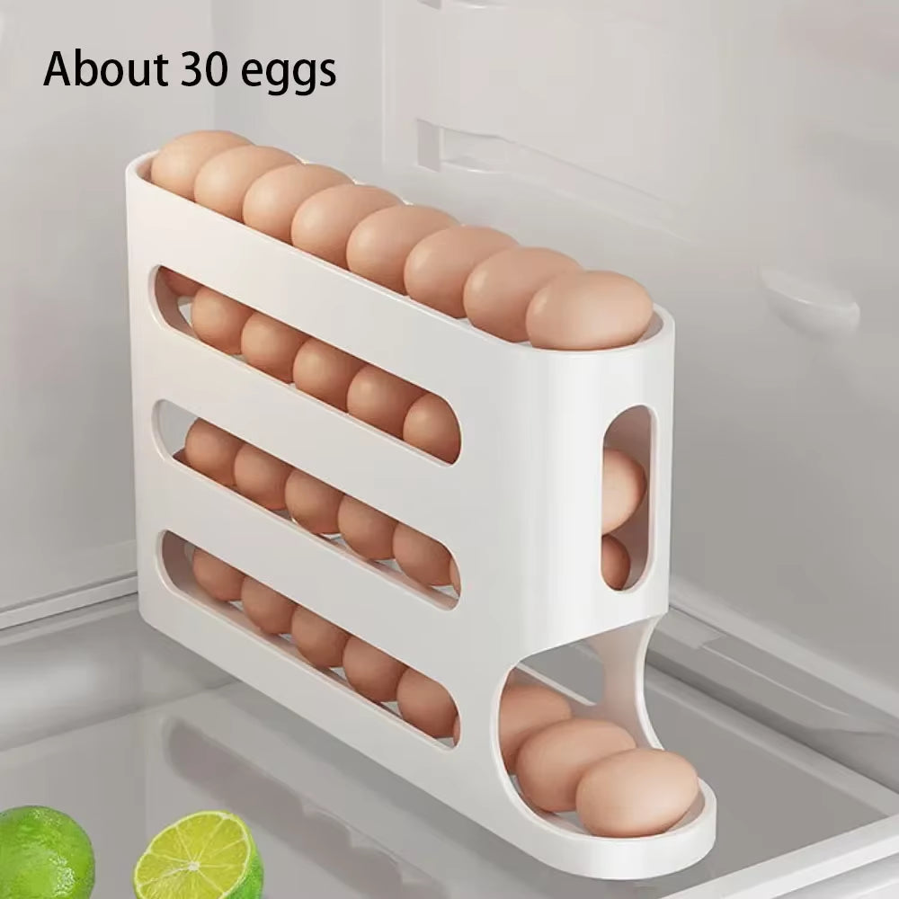 Automatic Rolling Egg Holder – 4-Layer Fridge Organizer | Space-Saving, Easy Access, Sleek Storage
