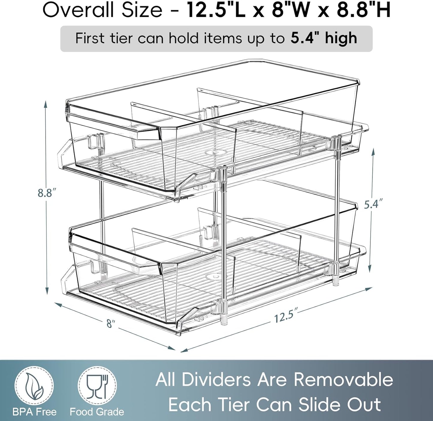 2-Tier Clear Slide-Out Organizer Set – Multiuse Storage for Kitchen, Pantry & Bathroom
