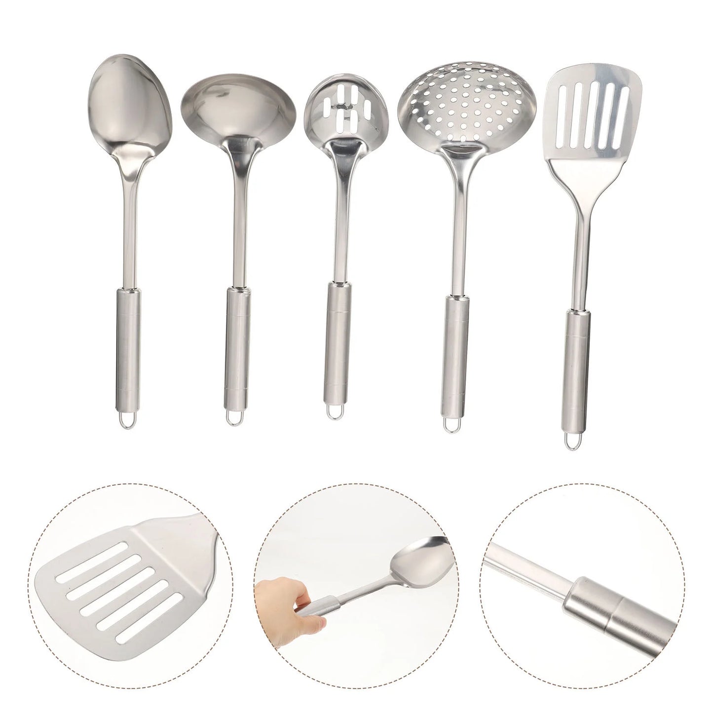 5PCS Stainless Steel Utensil Set – Heat-Resistant & Hanging Kitchen Tools