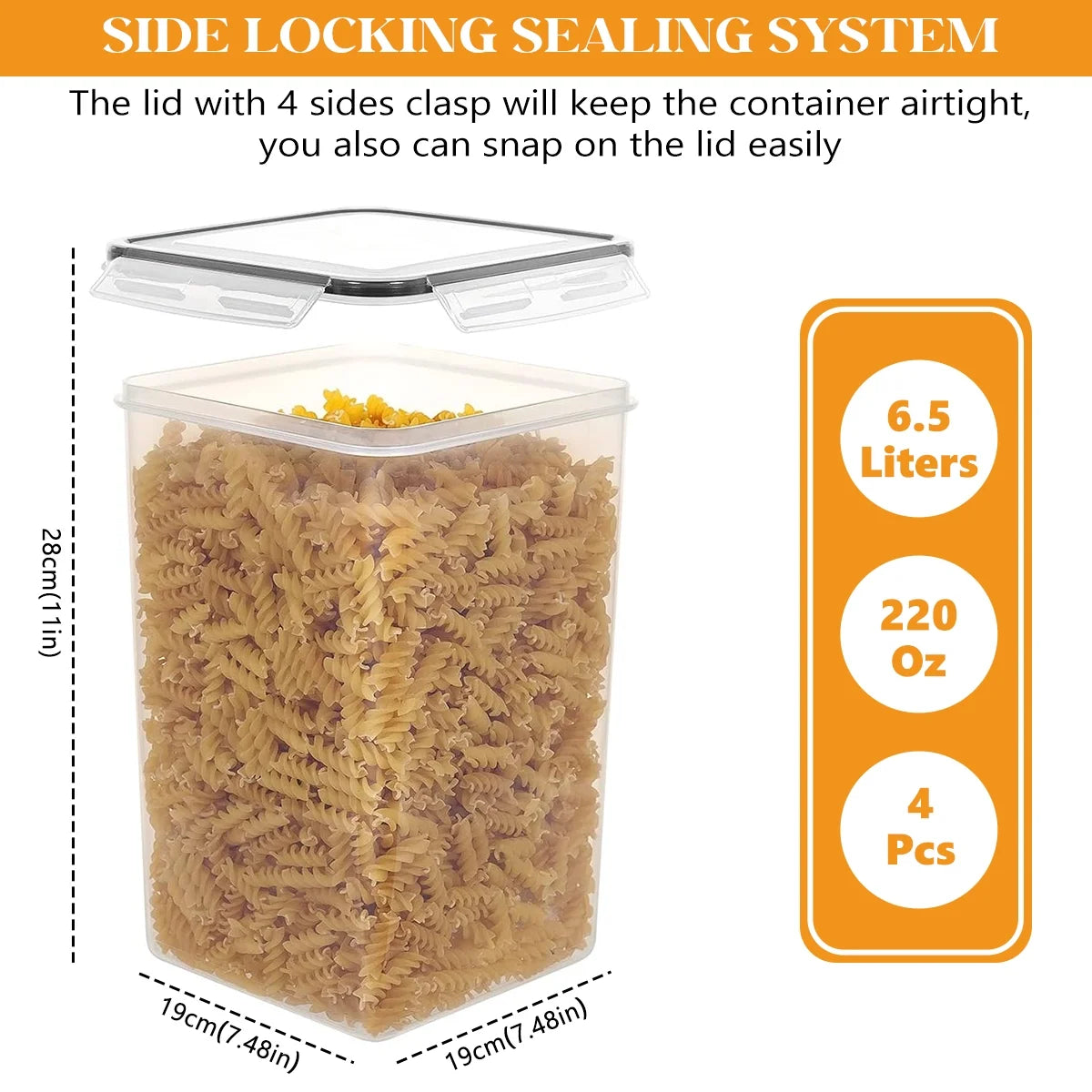 4PCS Airtight Food Storage Set – 6.5L Stackable Containers with Lids, Spoons & Labels
