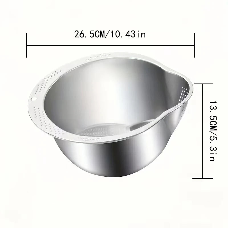 Stainless Steel Rice Washer & Strainer Bowl – 304 Steel Colander for Grains, Fruits & Veggies