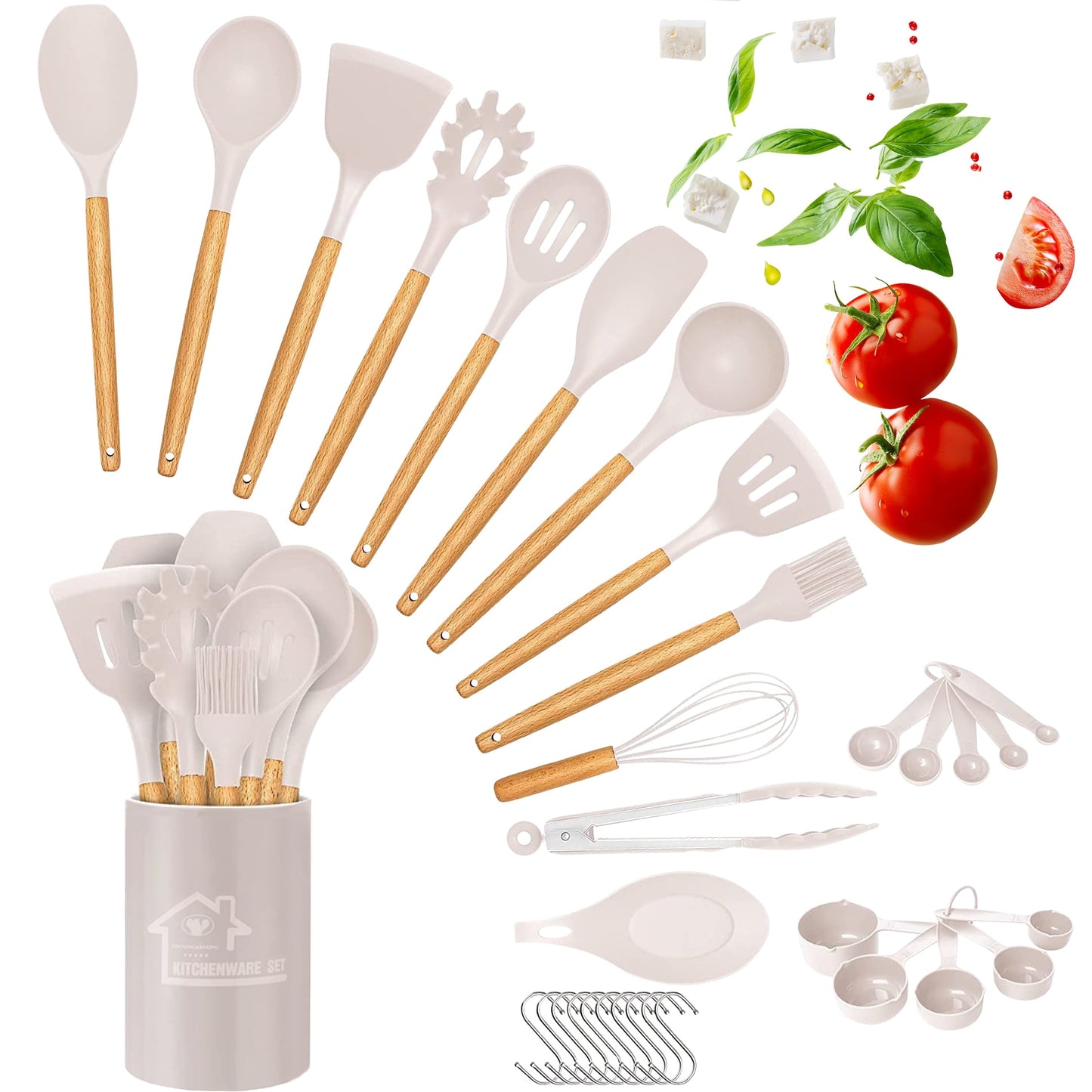 33-Piece Silicone & Wood Utensil Set – Non-Stick, Heat-Resistant & Complete
