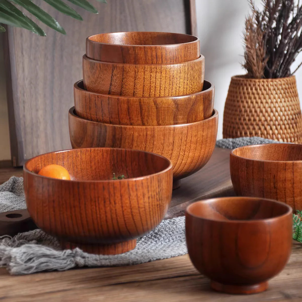 Japanese Jujube Wood Bowl – Retro Solid Wood Tableware for Soup, Salad & Snacks
