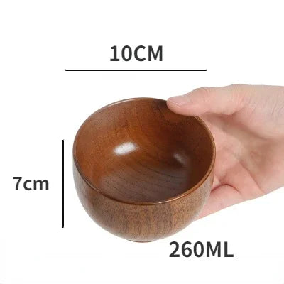 Japanese Jujube Wood Bowl – Retro Solid Wood Tableware for Soup, Salad & Snacks