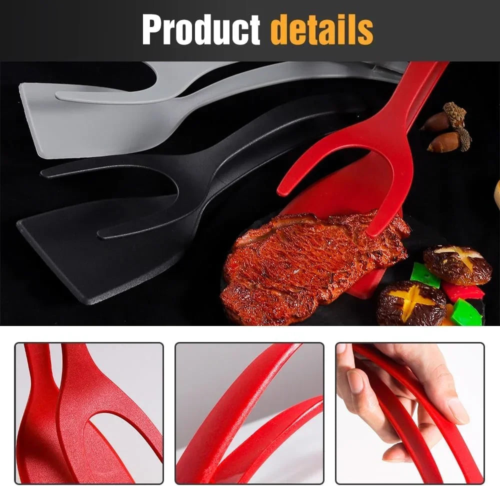 2-in-1 Grip & Flip Silicone Spatula Tongs – Non-Stick Egg and Fish Flipper Tool