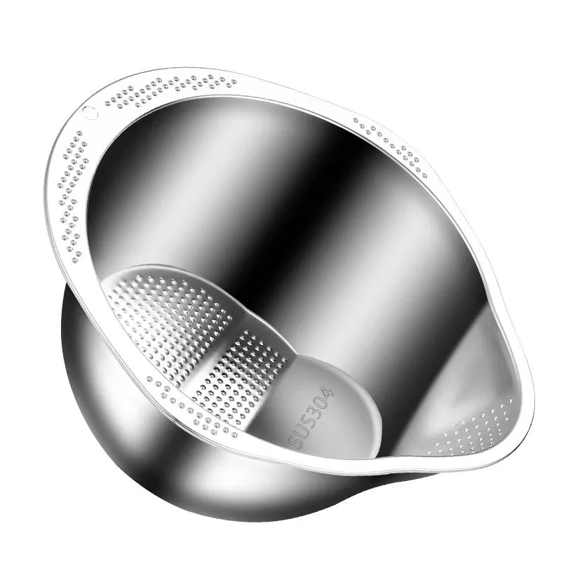 Stainless Steel Rice Washer & Strainer Bowl – 304 Steel Colander for Grains, Fruits & Veggies