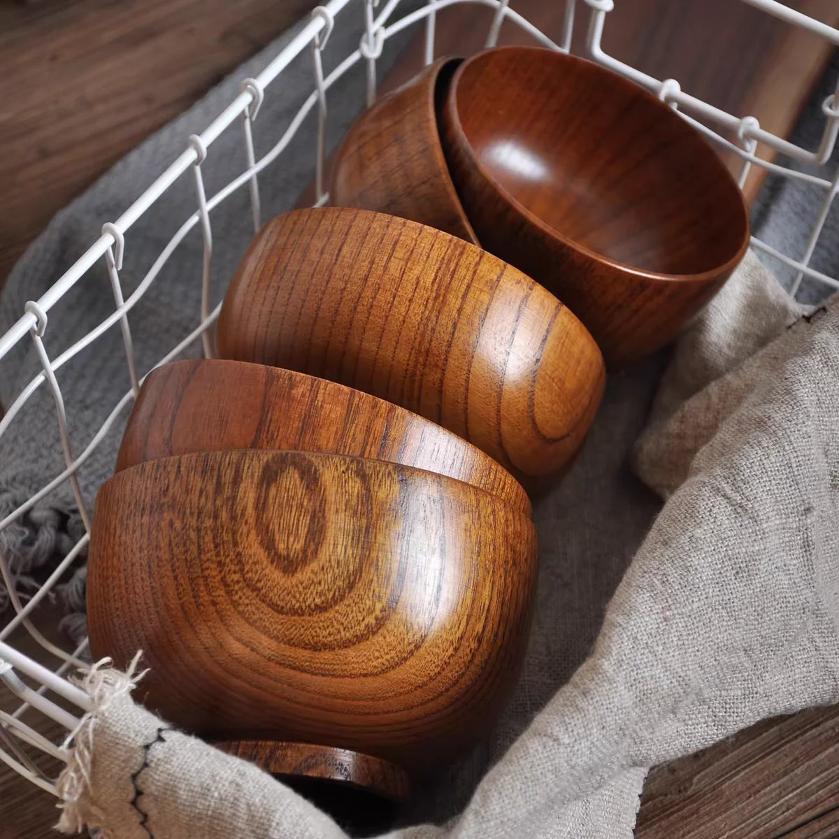 Japanese Jujube Wood Bowl – Retro Solid Wood Tableware for Soup, Salad & Snacks