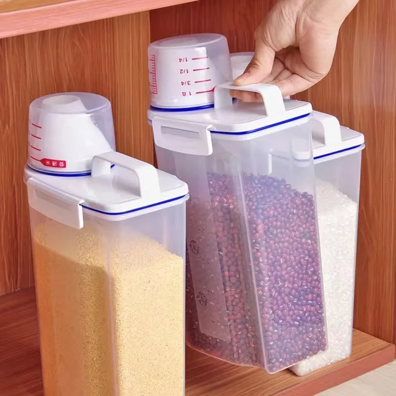 3Pcs Airtight Rice & Grain Storage Containers – 2KG Capacity with Measuring Cup & Lid