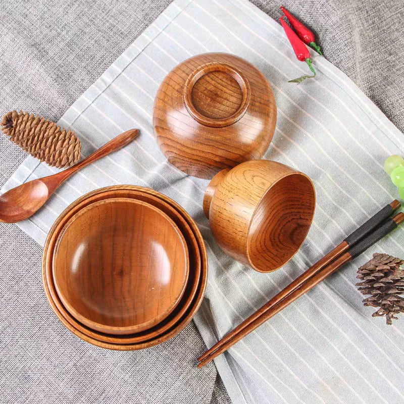 Japanese Jujube Wood Bowl – Retro Solid Wood Tableware for Soup, Salad & Snacks