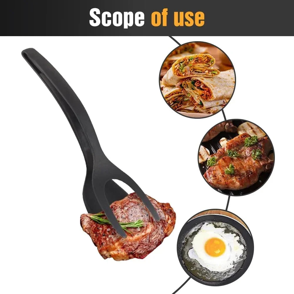 2-in-1 Grip & Flip Silicone Spatula Tongs – Non-Stick Egg and Fish Flipper Tool