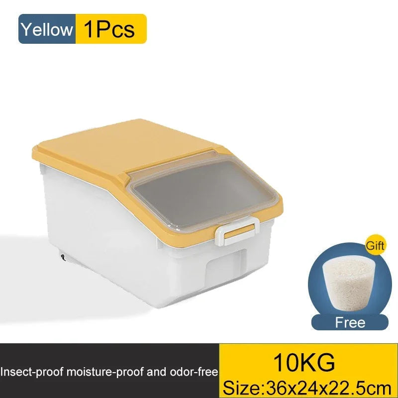 10KG Rice & Cereal Storage Container – Moisture-Proof Bin with Lid and Rollers