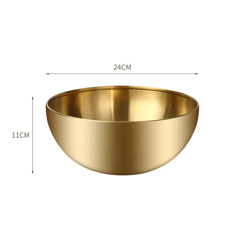 Korean Stainless Steel Multipurpose Bowl – Golden & Silver Round Salad/Noodle Basin (15cm–28cm)