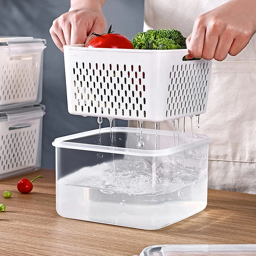 Fruit Storage Containers with Removable Colander – Airtight Fridge Produce Saver | BPA-Free, Space-Saving, Multi-Use