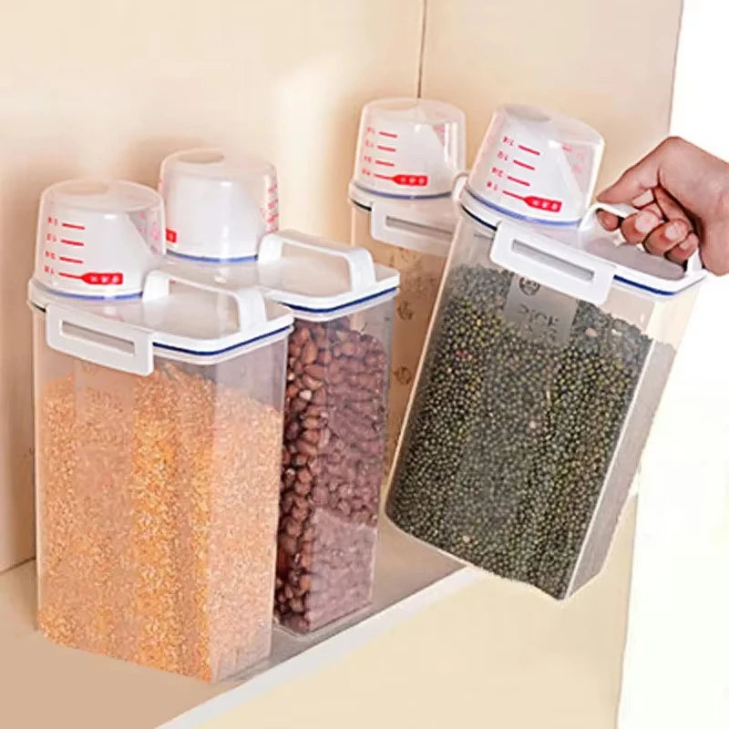 3Pcs Airtight Rice & Grain Storage Containers – 2KG Capacity with Measuring Cup & Lid
