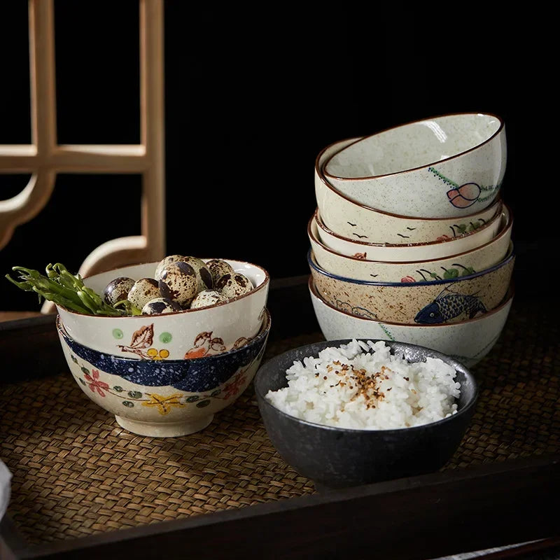 Japanese Retro Ceramic Rice Bowl – 4.5-Inch Household Tableware for Soup & Side Dishes