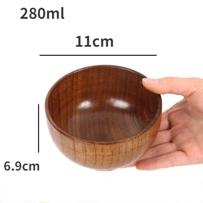 Japanese Jujube Wood Bowl – Retro Solid Wood Tableware for Soup, Salad & Snacks
