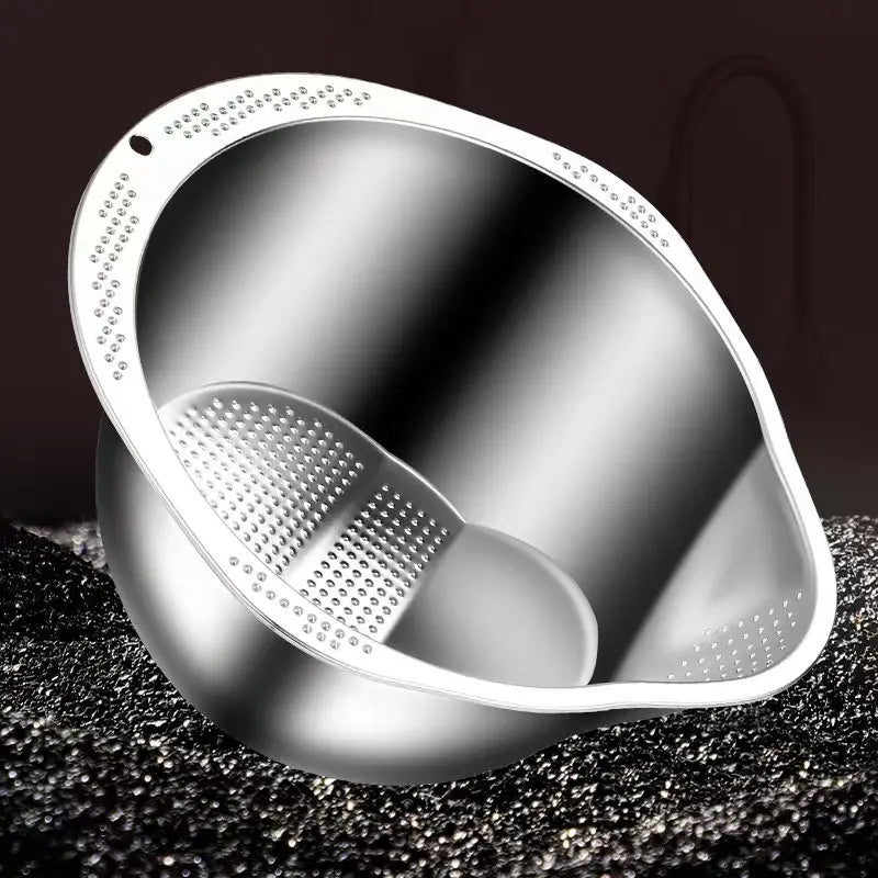 Stainless Steel Rice Washer & Strainer Bowl – 304 Steel Colander for Grains, Fruits & Veggies