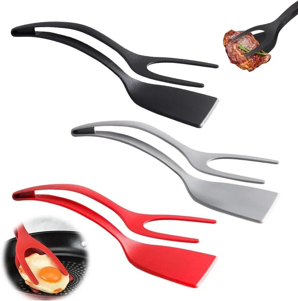 2-in-1 Grip & Flip Silicone Spatula Tongs – Non-Stick Egg and Fish Flipper Tool