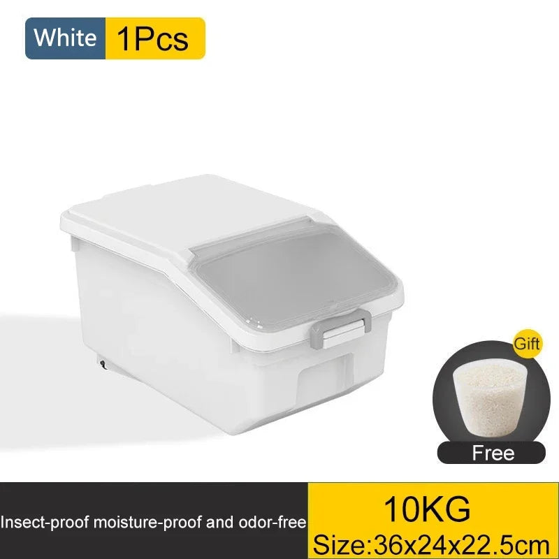 10KG Rice & Cereal Storage Container – Moisture-Proof Bin with Lid and Rollers