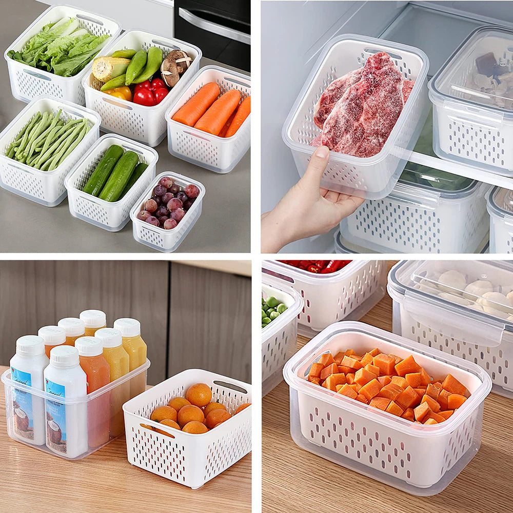Fruit Storage Containers with Removable Colander – Airtight Fridge Produce Saver | BPA-Free, Space-Saving, Multi-Use