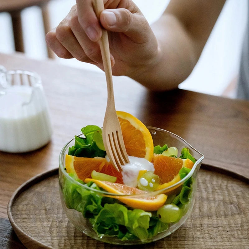 Transparent Glass Mixing & Salad Bowl – Japanese-Style Double-Glazed Bowl (350ml & 600ml)