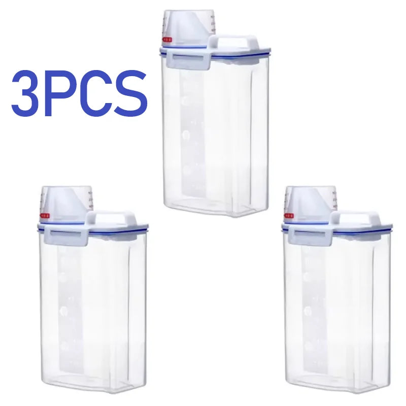 3Pcs Airtight Rice & Grain Storage Containers – 2KG Capacity with Measuring Cup & Lid
