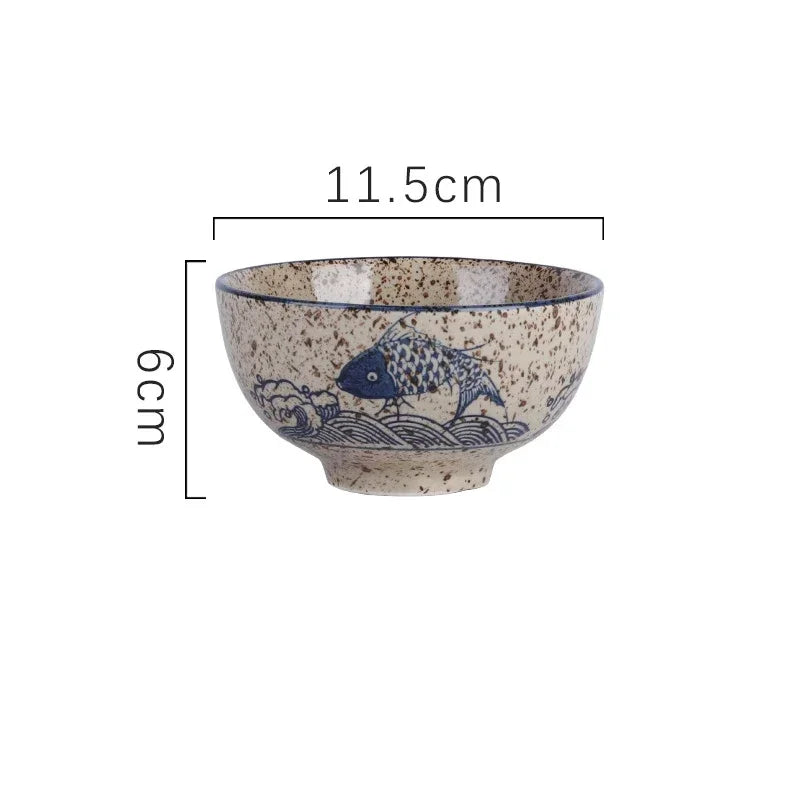 Japanese Retro Ceramic Rice Bowl – 4.5-Inch Household Tableware for Soup & Side Dishes