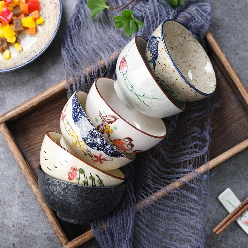 Japanese Retro Ceramic Rice Bowl – 4.5-Inch Household Tableware for Soup & Side Dishes