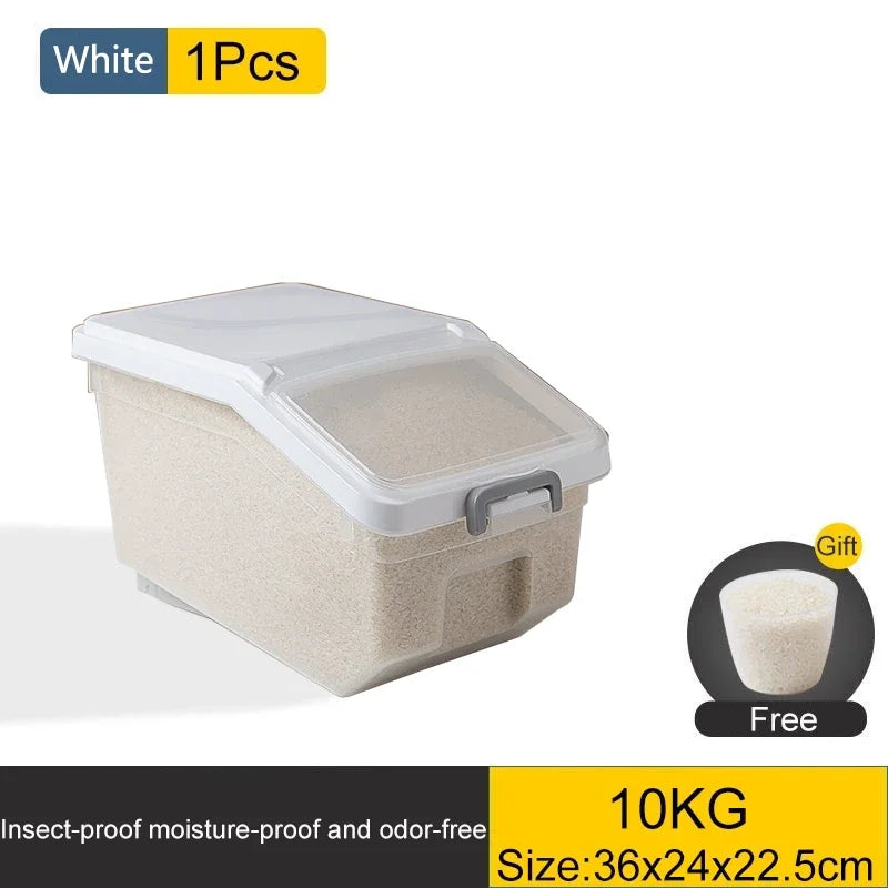 10KG Rice & Cereal Storage Container – Moisture-Proof Bin with Lid and Rollers