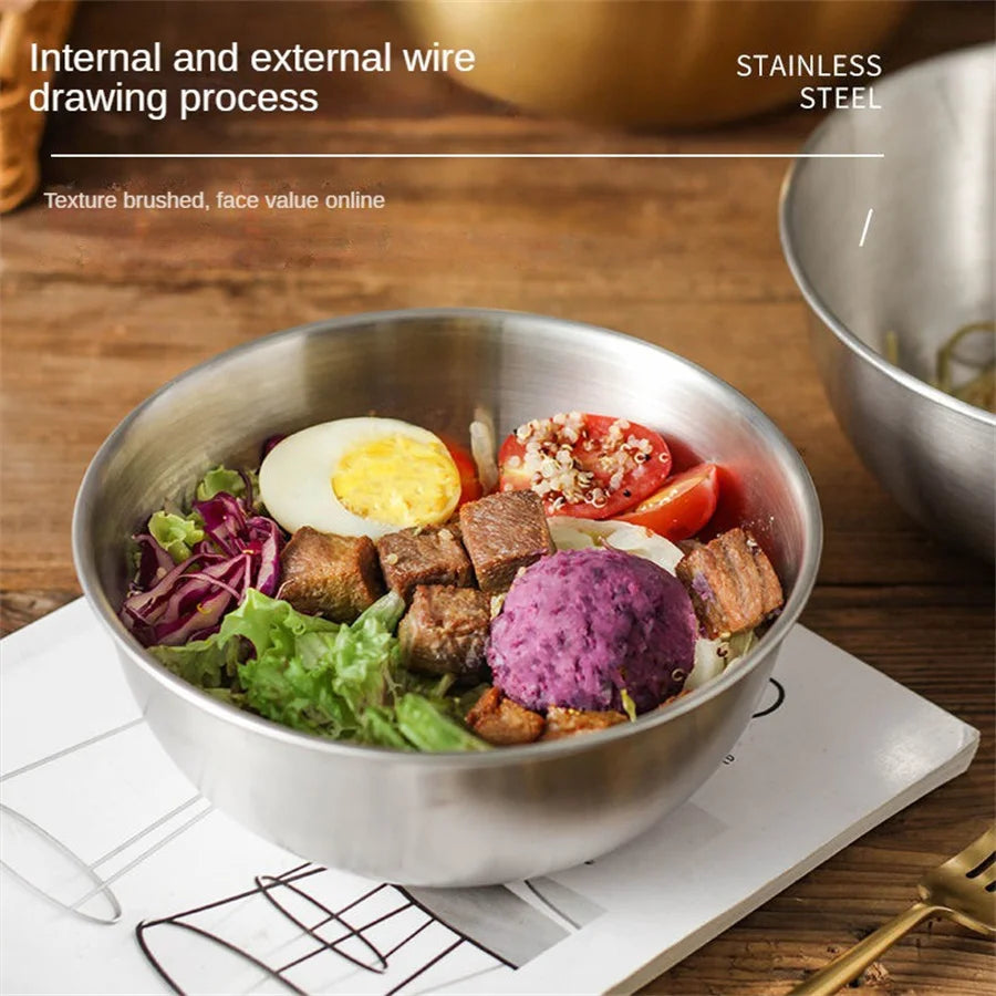 Stainless Steel Salad & Noodle Bowl – Gold & Silver Finish | Elegant Food Container