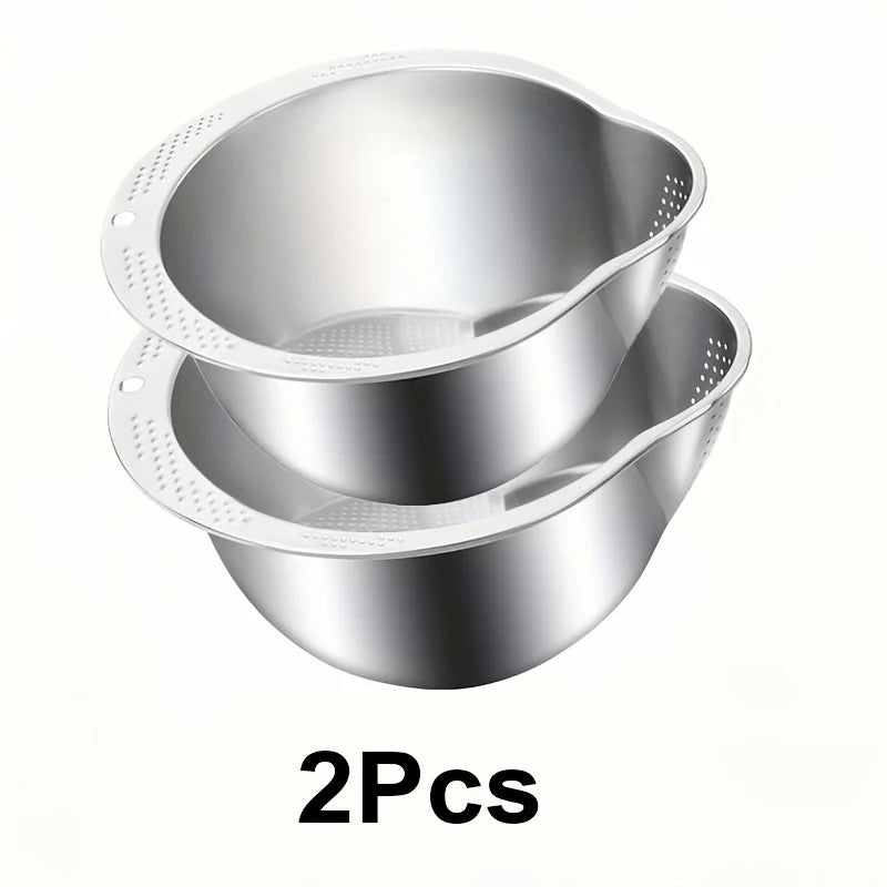 Stainless Steel Rice Washer & Strainer Bowl – 304 Steel Colander for Grains, Fruits & Veggies