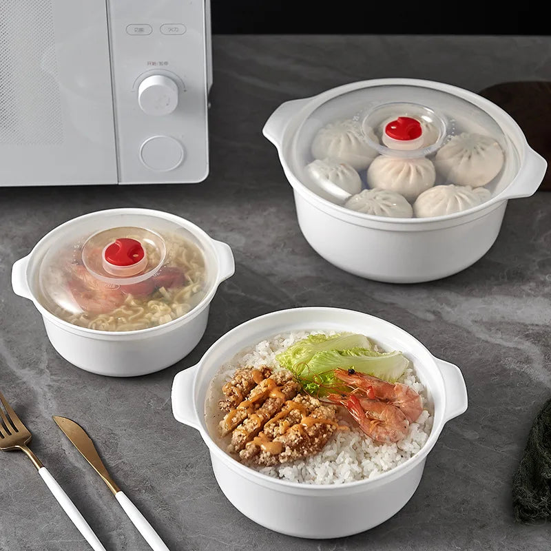 Microwave Heating Storage Bowl – Plastic Container with Lid for Noodles, Buns & Leftovers