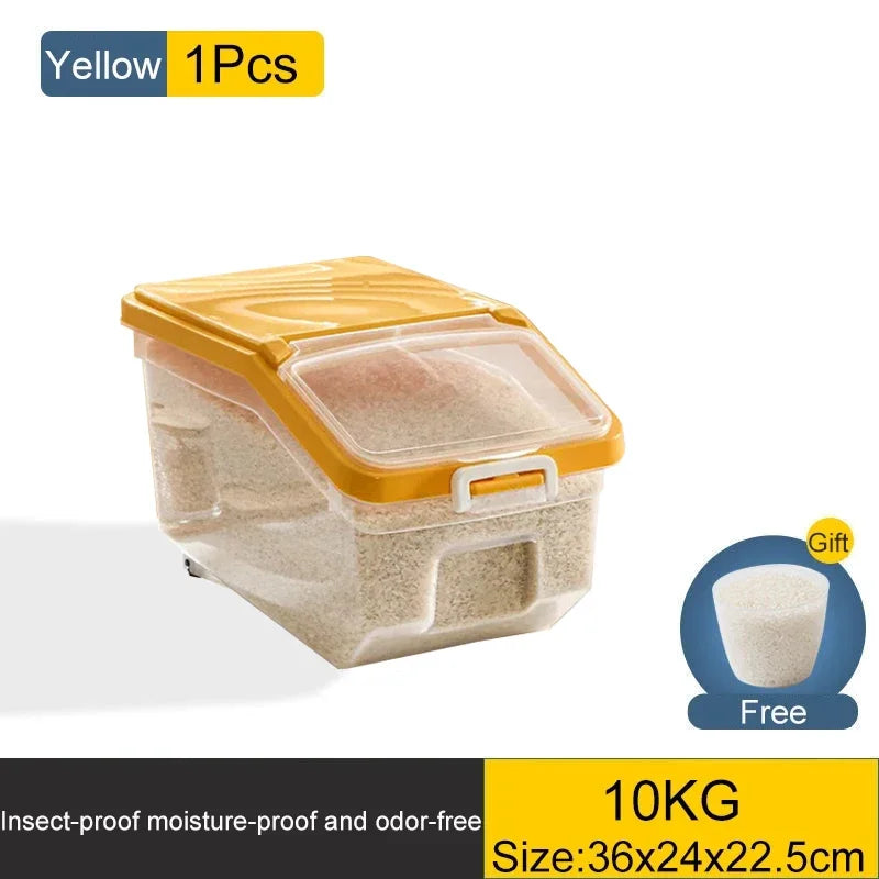 10KG Rice & Cereal Storage Container – Moisture-Proof Bin with Lid and Rollers