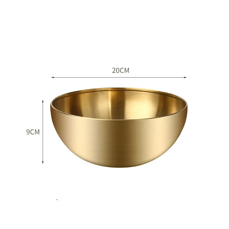 Korean Stainless Steel Multipurpose Bowl – Golden & Silver Round Salad/Noodle Basin (15cm–28cm)