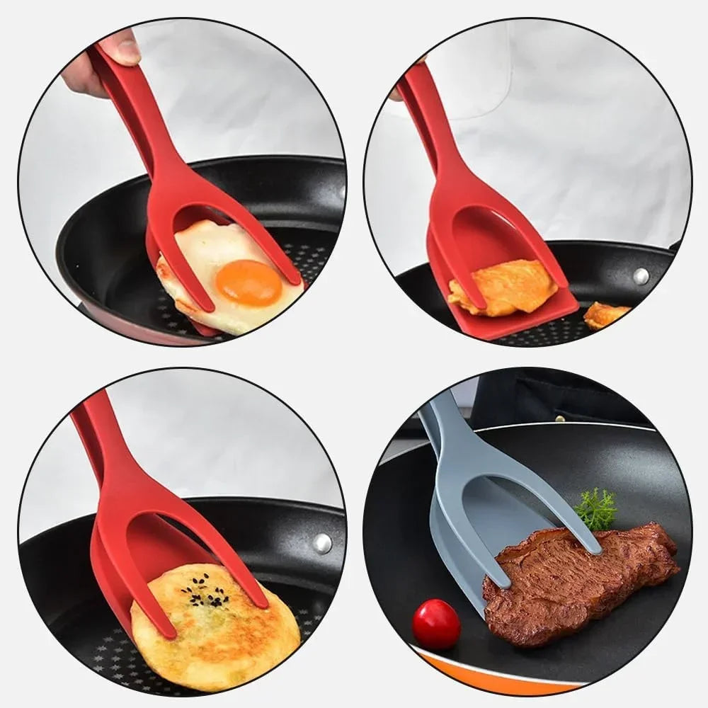 2-in-1 Grip & Flip Silicone Spatula Tongs – Non-Stick Egg and Fish Flipper Tool