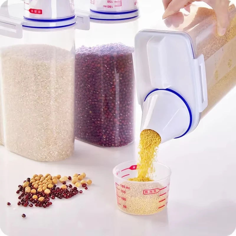 3Pcs Airtight Rice & Grain Storage Containers – 2KG Capacity with Measuring Cup & Lid